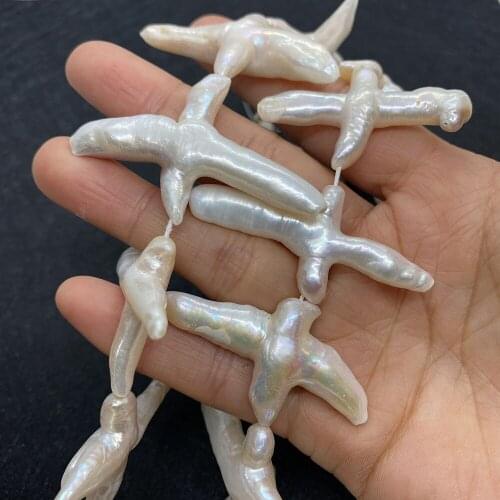 Special Cross Shape White Cultured Baroque Freshwater Pearl Beads DIY Women 's Bracelet Earring Hole Beads for Jewelry Making