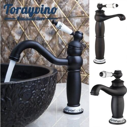 Torayvino Bathroom Basin Faucets Single Handle Cold & Hot Mixer Basin Sink Tap Black Water Kitchen Faucet Bathroom Accessories