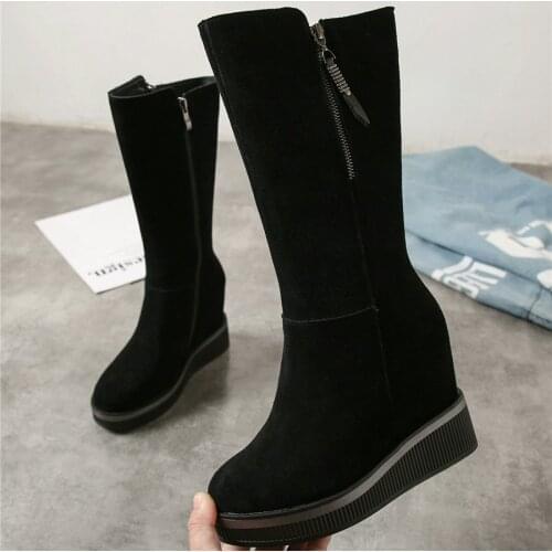 Platform Oxfords Shoes Women Genuine Leather Wedges High Heel Snow Boots Female High Top Round Toe Fashion Sneakers Casual Shoes