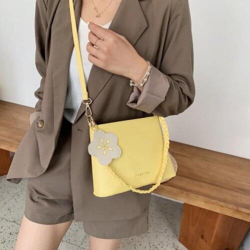 Vintage Sweet PU Leather Solid Color Crossbody Bags For Women 2021 New Shoulder Bag Fashion Handbags and Purses Bucket Bags