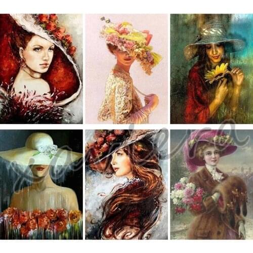 Xaviera Girl Diamond Painting Flower Hat Elegant Lady Full Round Drill Embroidery Diy 5D Rhinestone Cross Stitch Handmade Crafts
