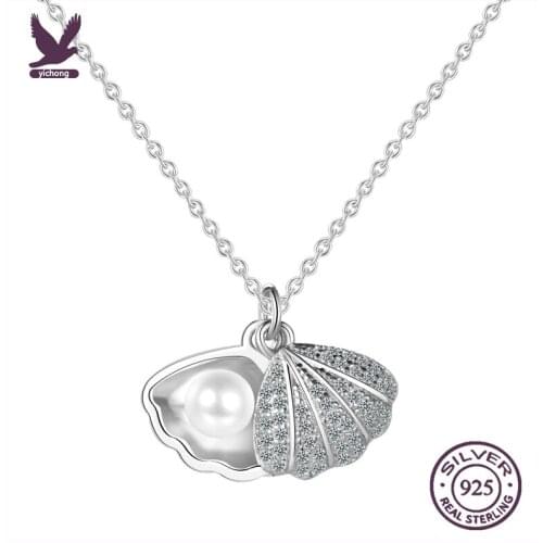 YiChong Natural Freshwater Pearl Pendant For Women 925 Sterling Silver Personalized Shell Shape Pendant Necklace