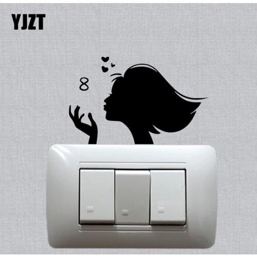 YJZT Beautiful Girl Vinyl Decal Decor Wall Switch Sticker Cartoon Creative Pattern S19-0981