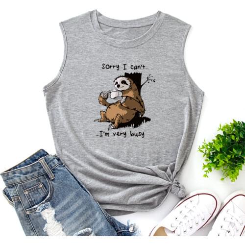 Animal Sloth Funny Tank Tops Women Vest Tanks Top Summer Shirt Sleeveless T-Shirts Casual Muscle Fitness Tee Shirts Clothes