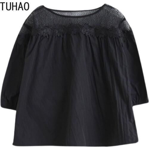 TUHAO women casual black loose blouse top shirt patchwork female puff sleeve blouses tops blusas mujer de moda 2021 verano