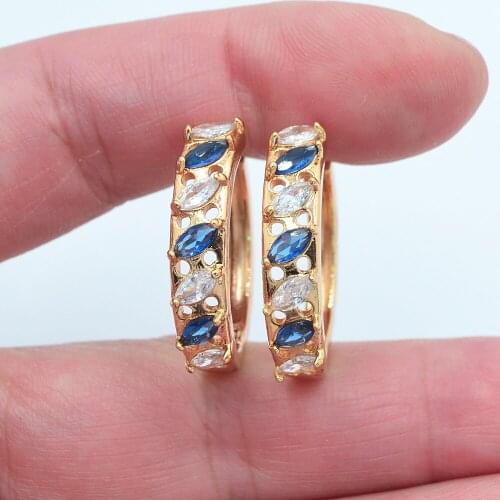 Gold Color Women Fashion White Blue Marquise Cubic Zirconia CZ Huggie Hoop Earrings Jewelry