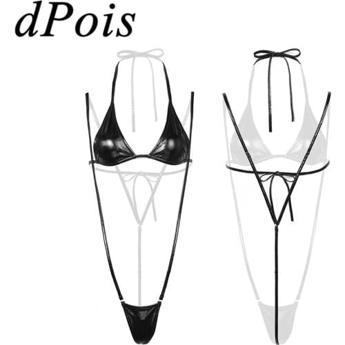 Women Sexy Bikini Swimwear Swimsuit Female Wetlook Lingerie Set Bra Top and Suspender G-String Briefs Underwear Party Beach Wear