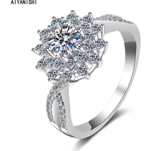 AIYANISHI 925 Sterling Silver Moissanite Diamond 0.5CT Round Halo Rings for Women Anillos Silver Jewelry Wedding Bijoux Femme