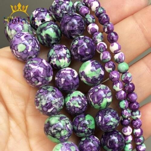 Purple Jaspers Rain Flower Stone Beads Natural Round Loose Spacer Bead For DIY Jewelry Making 4 6 8 10 12mm Bracelet Accessories