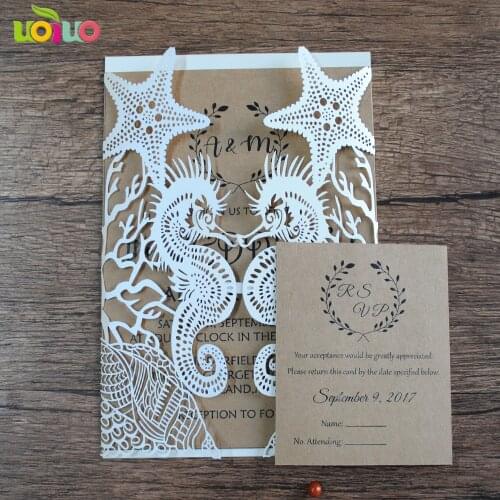 Customizable wedding invitation card seahorse laser cut card only NO inner paper NO envelop