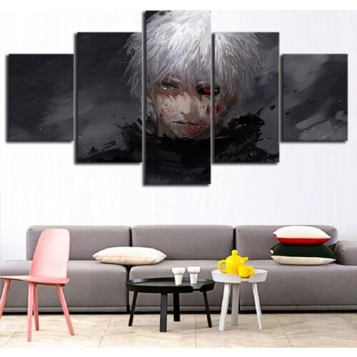 Canvas Painting Prints Home Decor 5 Panel Anime Tokyo Ghoul Ken Kaneki Wall Art Modular Pictures Poster Living Room Framework