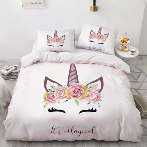 Classic 3D Bedding Set White Duvet Cover Set Comforter Double King Queen Double Single Unicorn Cartoon Design Custom Bedclothes