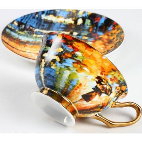 Nice Famous Oil Painting Design Bone China Coffee Cup Saucer Sets Sunflower Starry Night Art Tea Glass Tasse Cafe Tazas