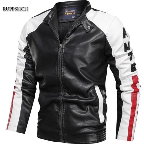 Motorcycle Jacket Mens Fashion New Motorcycle Leather Jacket Mens Embroidery Stitching Bomber Jacket Autumn and Winter Pu Coat