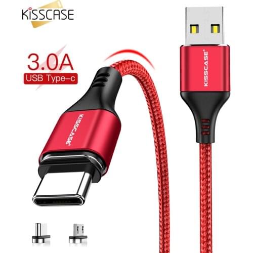 KISSCASE 3A Magnetic USB Type-C Cable For Samsung S20 A51 A71 Magnet Micro USB Fast Charging Wire Data Cabo For Xiaomi 10 Huawei