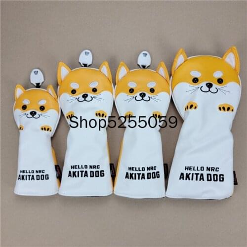 Cute Shiba Inu Dog Embroidery Golf Club Driver Fairway Wood Hybrid UT Headcover Waterproof Pu Leather Golf Cover