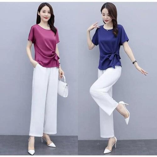 Trend Office Lady Loose Casual Shirt Asymmetric Tops Women Plus Wide-leg Pants Two-piece Set Elegant Intellectual Party Attire