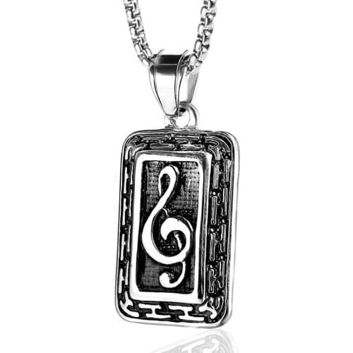 Stainless Steel Hip Hop Men Punk Rock Music Note Dog Tag Pendant Necklace Fashion Jewelry Gift For Him with Chain