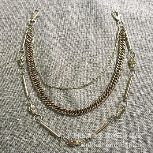 Men Trousers Pants Wallet Keychain Gray Black Skull Horns Bullet Shape Pendant Metal Link Waist Chain Punk Jean Heavy Chain BL83