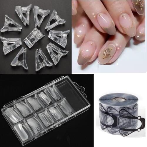 ELECOOL 100pcs Nail Art Sculpting Guide Sticker +100pcs False Nails + 10pcs Nail Tips Clip Nails Extension Set