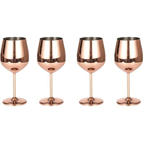 Wine Glass Set of 4 Stainless Steel Wine Glasses, Party Cups, Home Kitchen Hotel Restaurant Quality, 500Ml / 17 Ounces
