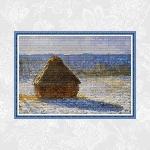 Haystacks in The Winter Morning Cross Stitch Kits Counted Printed Canvas 14CT 11CT Stitches Embroidery Handmade Needlework Sets