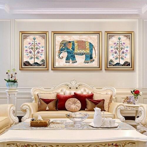 Lucky elephant Retro style European style murals Exquisite pattern Modern Wall Art Print poster Canvas Painting for home decor