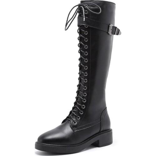 Low Female Knee Boots Woman Fashion Tide Shoes New Autumn Shoes Lace-up Boots Round Head size 35-43 Winter Boots