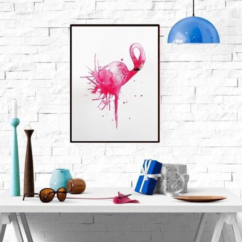 Nordic Small Fresh Cartoon Animal Canvas Painting Abstract Watercolor Flamingo Poster Living Room Childrens Room Decor Pictures