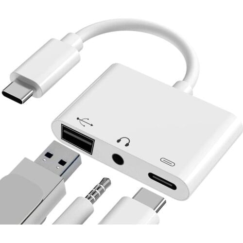 OTG Type c to 3.5mm earphone jack usb adapter usbc axu audio converter 3 in1 Earphone Splitter Fast Changer USB-C cable