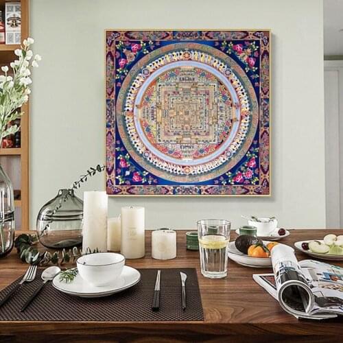 Modern Guanyin Mandala Thangka Posters and Prints Wall Art Canvas Painting Mural Pictures for Living Room Home Decor No Frame