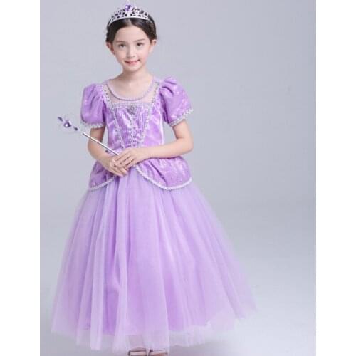 Girls dress Sofia princess dress gauze sequin kids clothing Girls Wears chilren Christmas Halloween cosply clothes free shipping