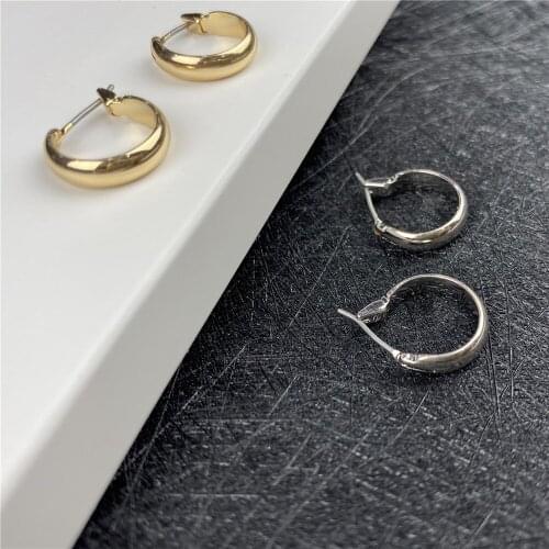 Cute Gold Or Rhodium Color Plating Small Plain Hoop Earrings For Women Girl Basic Simple Elegant Jewelry Accessory