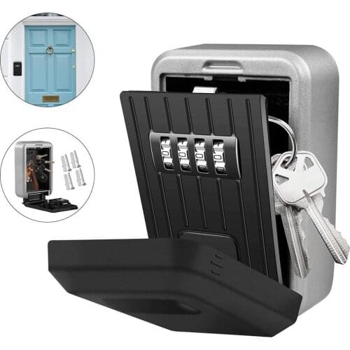 Key Lock Safe Box with Waterproof Case Wall Mounted Aluminum Alloy 4 Digit Combination Password Key Box for Home Security