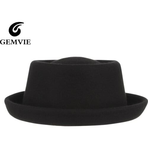GEMVIE Classic 100% Wool Soft Felt Pork Pie Hat Fedora For Men Women Autumn Winter Wool Hat Curved Brim