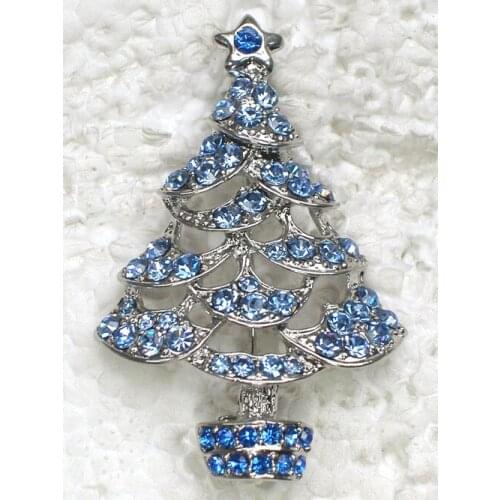 Blue Rhinestone Christmas tree Pin brooches C442 B