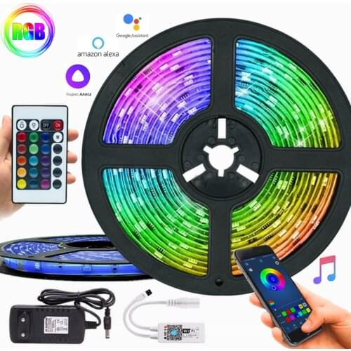 RGB 5050 LED Strips Light DC 12V Diode Tape Bedroom TV Background Decoration Flexible Ribbon String Lamp WIFI Bluetooth Control