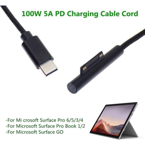 100W USB Type C 5A PD Power Supply Charger Adapter Charging Cable for Microsoft Surface Pro 7/6/5/4/3/GO/BOOK Laptop 1/2 1.5m