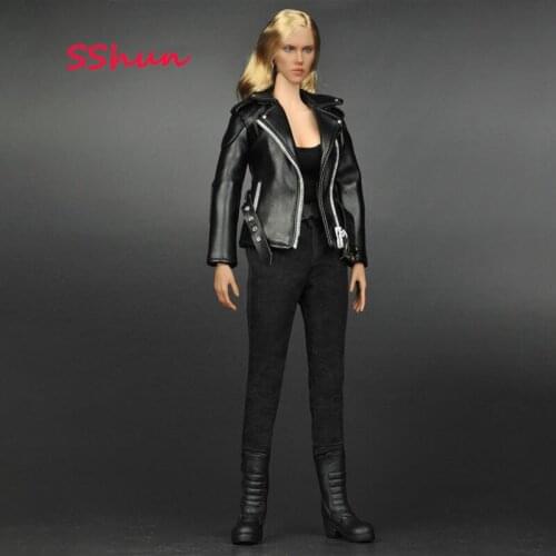 ZY15-19 1:6 Scale Female Ter-minator T-800 Women Black Leather Suit For 12'' Action Figure DIY