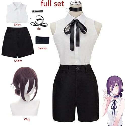 Anime Chainsaw Man Reze Cosplay Costume Outfits Shirt Tie Short Wig Neck Ring Women Uniform Halloween