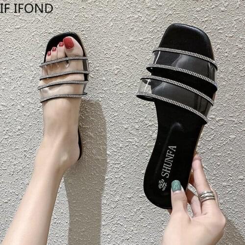 IF IFOND Transparent PVC Crystal Flat Slippers Women Summer Outdoor Open Toe Casual Beach Sandals Woman Fashion Ladies Sliders