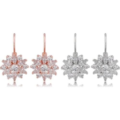 40GB Romantic Clear Stone Flower Crystals Stud Earrings Women Cubic Zirconia Jewelry
