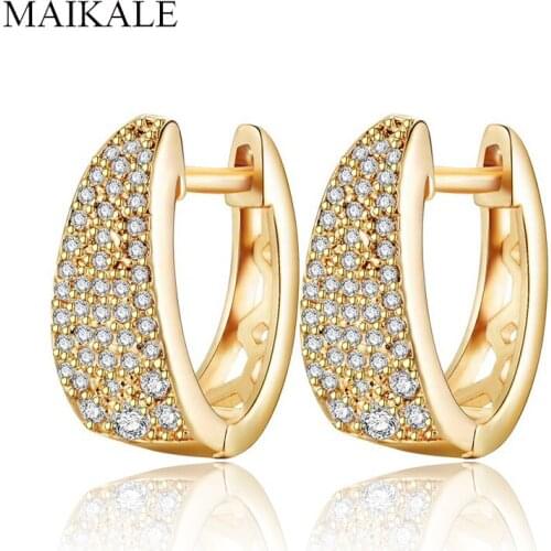 MAIKALE New Micro Wax Inlay Stud Earrings Women Luxury Wedding Fashion Jewelry Gold Natural Zircon Earring For girl Gift