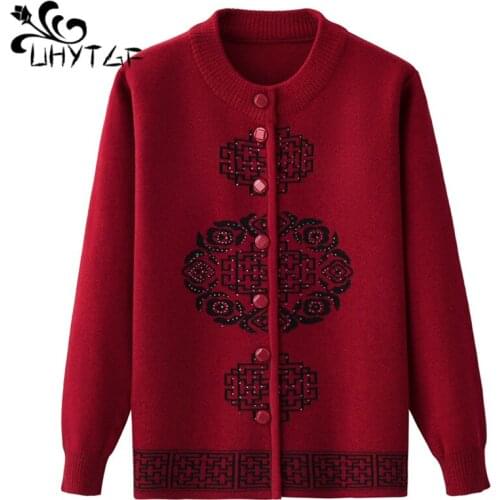UHYTGF Womens Sweaters Single-Breasted Diamond Knitted Cardigan Female Tops Casual Autumn Winter Jacket Ladies Warm Clothes 1927