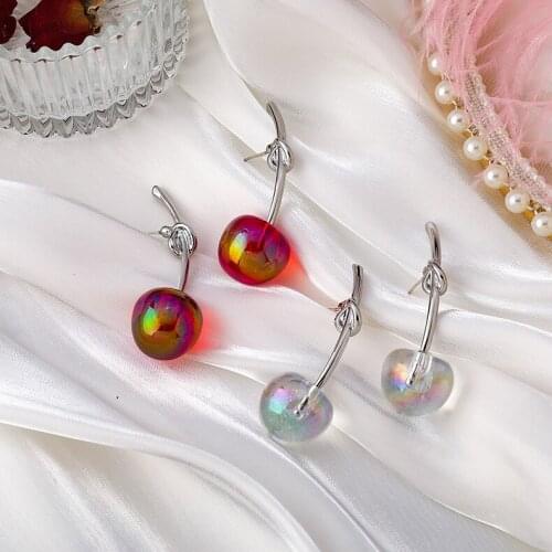 Meetvii Korean Dazzle Cherry Fruit Shaped Drop Earrings For Women Sweet Girls Cute Brincos Line Pendientes Ear Jewelry Gifts
