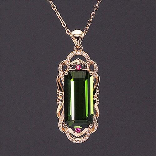 Vintage green crystal agate emerald gemstones diamond pendant necklaces for women 18k rose gold color choker jewelry bijoux gift