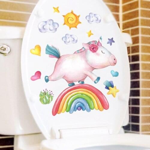 1 Pc Creative Funny Wall sticker Color-unicorn Bathroom Toilet Stickers Self-adhesive Paper Art Mural for Home Decor