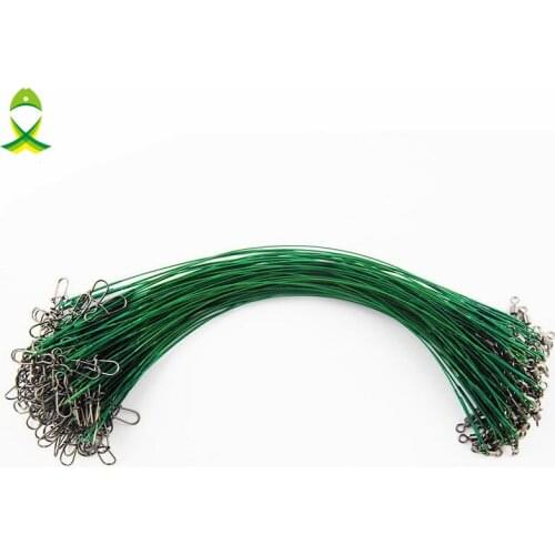 JSM 100pcs 20cm Nylon Coated Fishing Wire Leader Stainless Steel Braided Trace Spinning Leader Rigs Steel Wire Line With Swivel