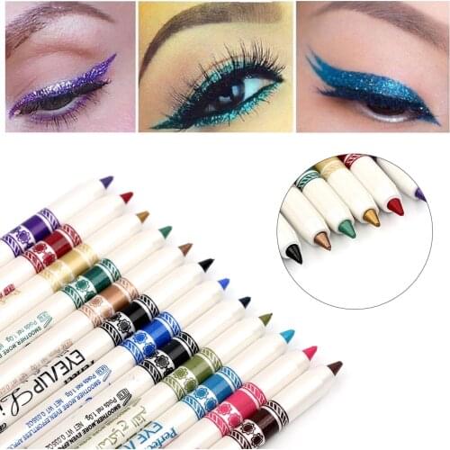 12 pcs/set Colorful Eyeliner Pen Eye Shadow Pen Makeup Differ Color Eyeliner Pencil Luminous Waterproof white pen pole TSLM2