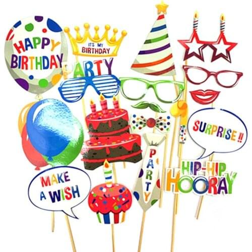 20PCS/Set Photo Booth Props Kids Happy Birthday Party Decorations Supplies Baby Boys Girls